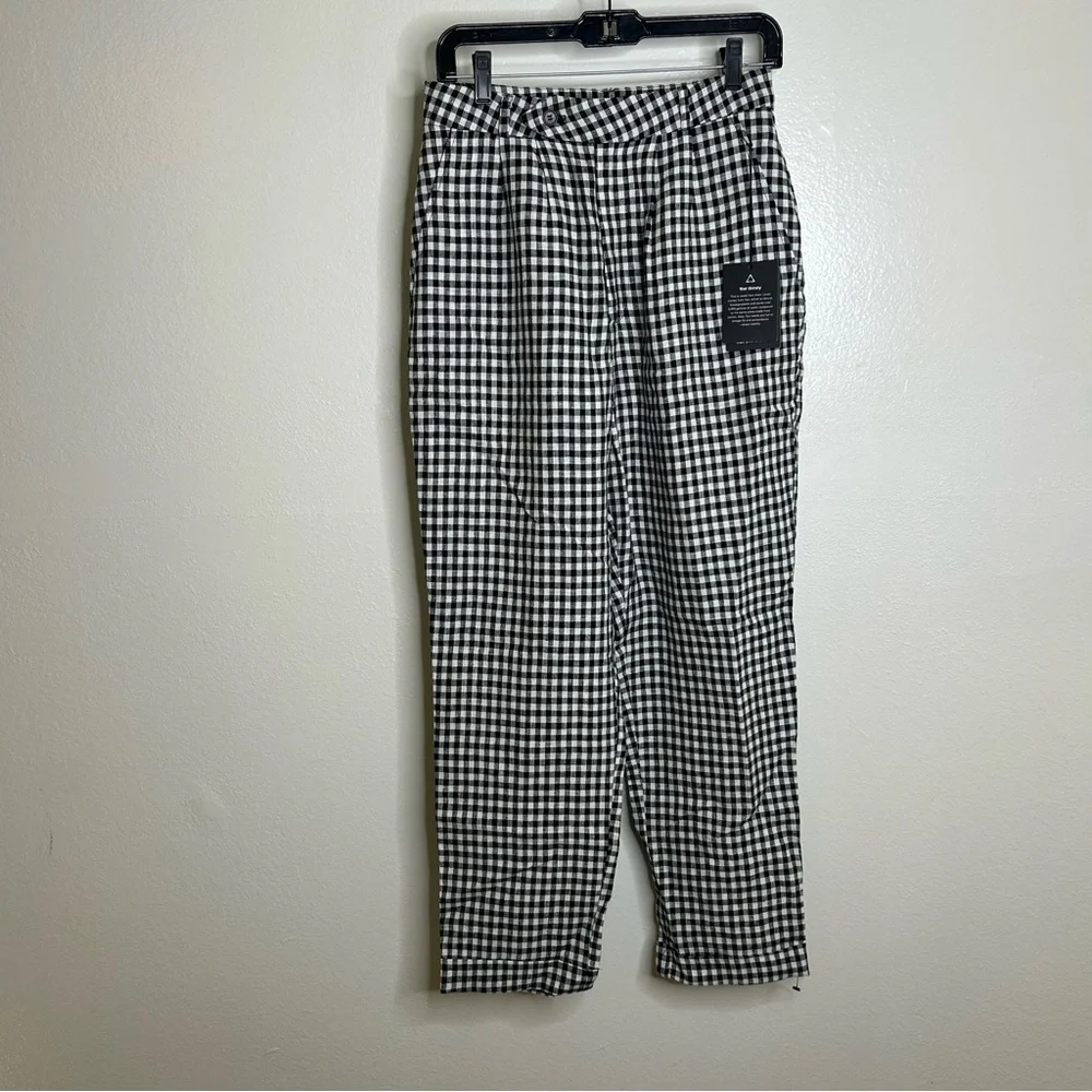 NWT Reformation Tanner April Black White Checkered 100% Linen Pant Size 4